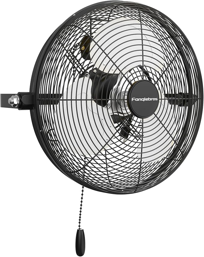 12 Inch High Velocity Wall Mount Fan, 2500 CFM Industrial Metal Air Circulator, 3-Speed Commercial Wall Fan with 180° Tilt, Pull Chain, for Garage, Workshop, Gym, Patio - UL Listed
