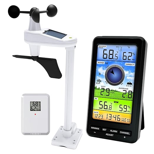 Urageuxy Weather Station Wireless Indoor Outdoor with Remote Sensor, Home Weather Station with Wind Speed/Direction, Indoor/Outdoor Thermometer and Hygrometer for Home, Yard (No WiFi)