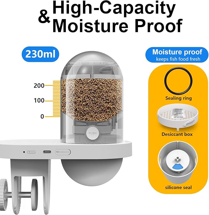 WiFi Automatic Fish Feeder with 2.5K Camera, Smart App-Controlled Timer, Precision Visual Fish Feeder Dispenser for Saltwater/Freshwater/Betta Tanks, 24/7 Time Monitoring for Vacation Feeding