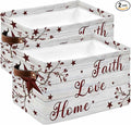 Wooden Grain Storage Bins Cubes Waterproof Cloth Storage Basket, Red Country Texas Star Branches Berry Foldable Storage Bags for Shelf Closet Clothes Storages Organizers with Handles 15x11x9.5 in 2PCS
