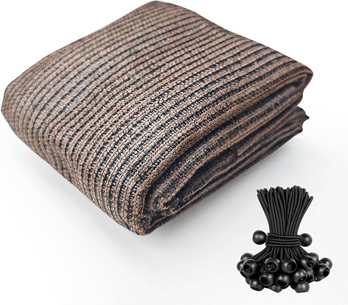 Shatex 90% Sun Shades for Patios 10x 12ft Shade Fabric Sun Shade Cloth Taped Edge with Grommets Sun-Block Mesh Shade for Pergola Cover Canopy Mocha, 12 Bungee Balls