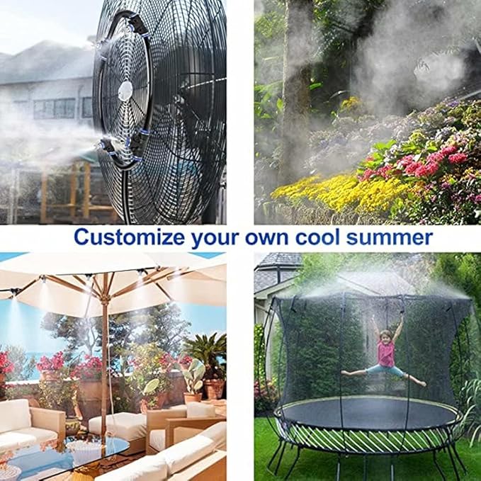 LANDGARDEN Outdoor Misting Cooling System, 100FT Mister Line+26 Brass Misting Nozzles,DIY Easy-Assemble.Water Mist Kit for Garden Porch Greenhouse Umbrella Canopy Fan