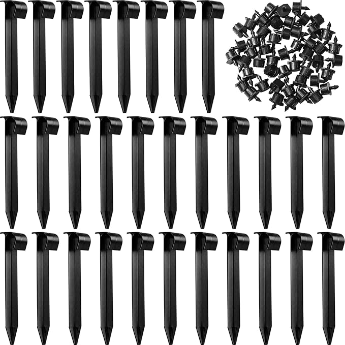 Honoson 30 Pack 1/2 Inch Irrigation Tubing Hold Down Anchor Stakes, 0.87 x 4.33 Inch Drip Tubing Stakes with 50 Pcs 1/4" Adjustable Irrigation Drippers Sprinklers for Garden Patio Lawn Hoses(Black)