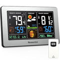 Newentor Weather Station Wireless Indoor Outdoor Thermometer, Color Display Digital Weather Thermometer with Atomic Clock, Barometric Pressure, Forecast Station with Adjustable Backlight, Sliver