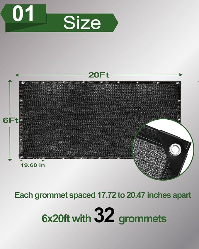 vensovo 50% Sunblock Shade Cloth Net Black Resistant - 6x20 Ft Garden Shade Mesh for Plant Cover, Greenhouse, Chicken Coop, Kennels, Tomatoes Plants