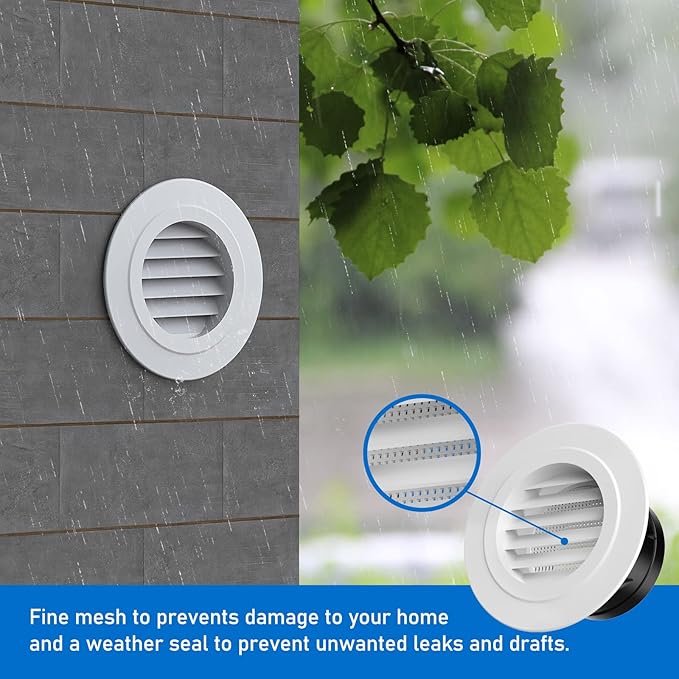 Hon&Guan Soffit Vents, 4 Inch Vent Cover Round Soffit Vents Exterior with Built-in a Fly Screen for Bathroom Office Home Ventilation (4PCS)