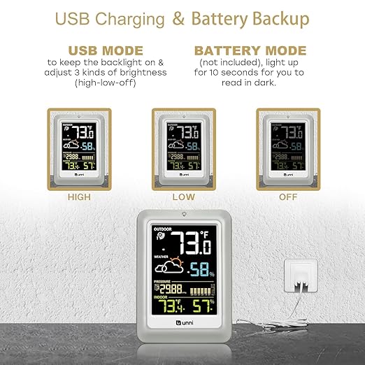 Indoor Outdoor Thermometer Wireless Weather Stations, with 330ft Range Sensor and Adjustable Brightness Inside Outside Temperature Humidity Monitor (Multi)