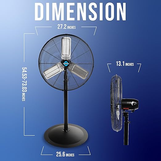 Tornado 24 Inch High Velocity Oscillating Metal Pedestal Fan Commercial, Industrial Use 3 Speed 7600 CFM 1/4 HP 6.6 FT Cord UL Safety Listed