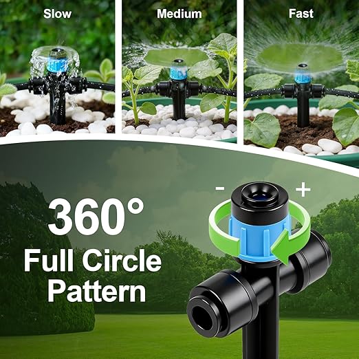 RedChili 10 Pieces Push to Fit Drip Vortex Emitters for 1/4" Drip Irrigation Tubing, Adjustable 360 Degree Vortex Drip Emitters with Stake Two Way Full Circle Umbrella Shape Pattern Garden Drippers