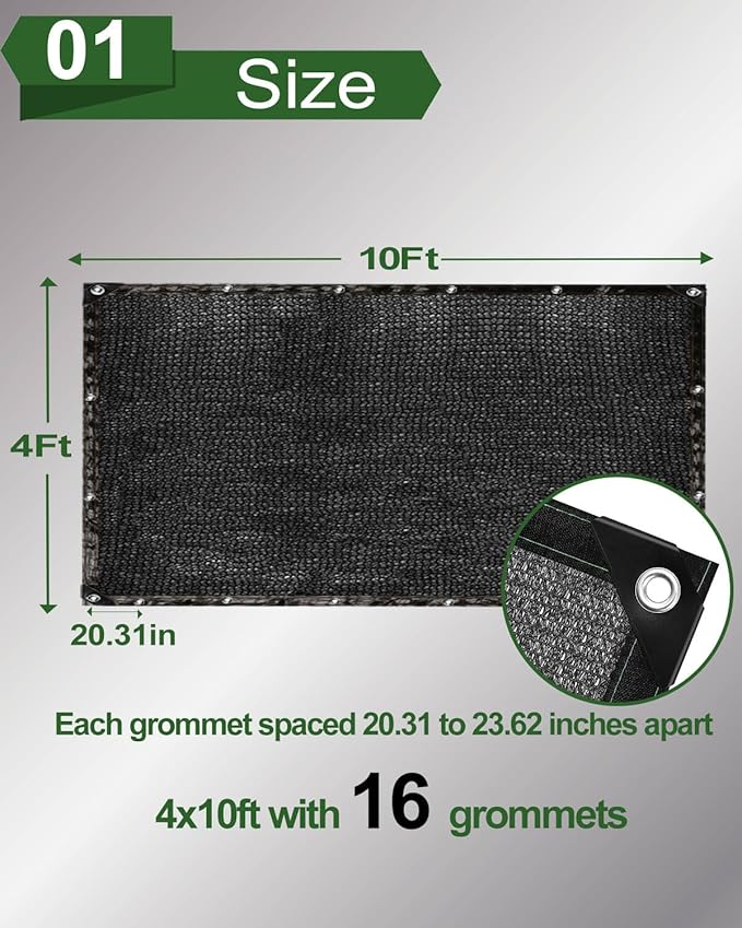 vensovo 50% Sunblock Shade Cloth Net Black Resistant - 4x10 Ft Garden Shade Mesh for Plant Cover, Greenhouse, Chicken Coop, Kennels, Tomatoes Plants