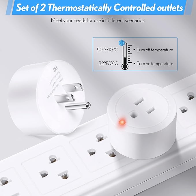Feekoon 1 Piece Thermostatically Controlled Outlet, On at 32F/Off at 50F Thermostat Plug Outlet for Winter Chicken Water Coop Heater, Temperature Controllers for Bird Bath Deicer Outdoor