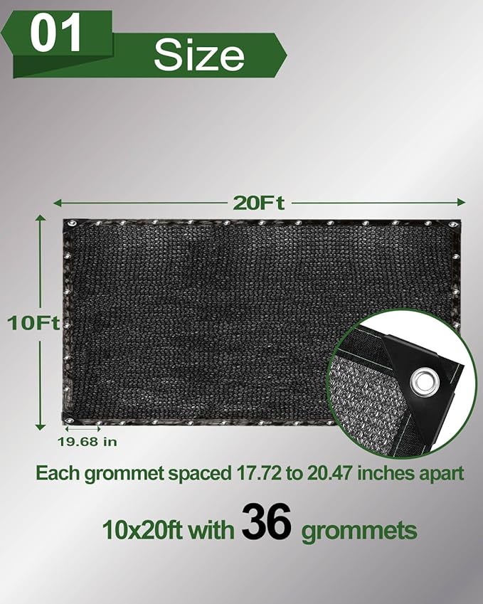 vensovo 50% Sunblock Shade Cloth Net Black Resistant - 10x20 Ft Garden Shade Mesh for Plant Cover, Greenhouse, Chicken Coop, Kennels, Tomatoes Plants