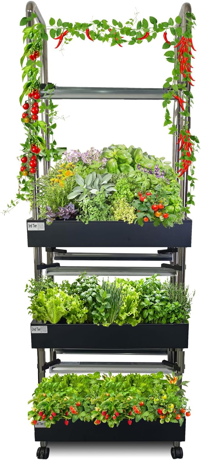 3-Tier Hydroponics Growing System Kit, 60-Pod Indoor Garden with Adjustable Full-Spectrum LED Grow Light, Auto Water Circulation Smart Growing System for Herbs, Vegetables & Climbing Plants