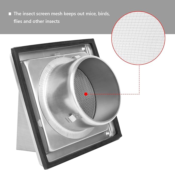 FRESH SPEED 4 Inch Dryer Vent Cover Outside Stainless Steel Wall Vent with Removable Cover and Insect Screen Mesh
