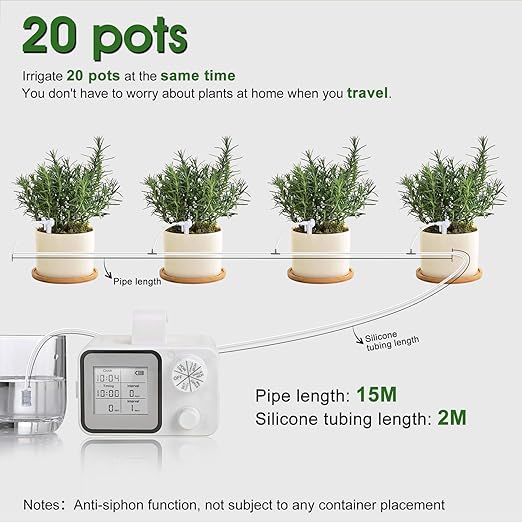 Automatic Plant Waterer, Indoor Plant Watering System with Dual-Mode for 20 Potted Plants, Adjustable Irrigation System Kit for Balcony Greenhouse（White）