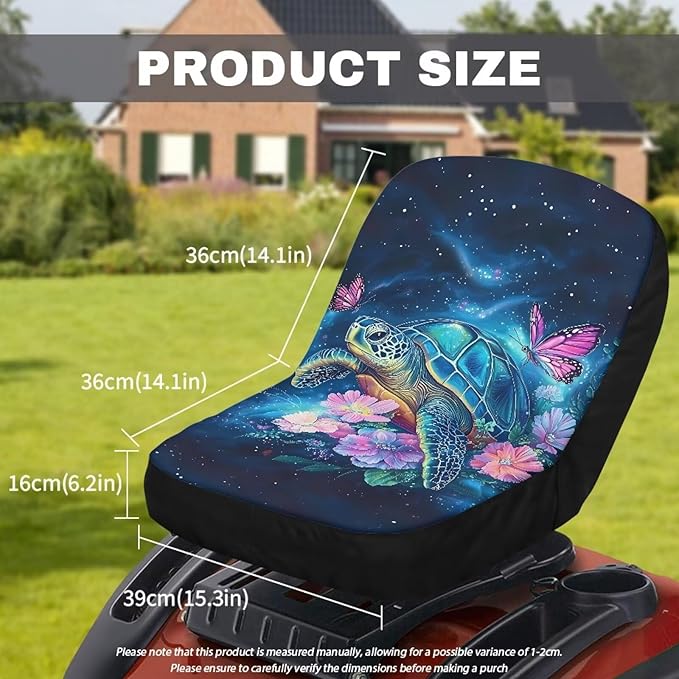 Universal Riding Lawn Mower Seat Cover,Purple Flower Butterfly Turtle Waterproof Seat Cover Fits Tractor Seat Backrests Without Armrests