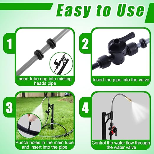 15 Sets 360° Adjustable Irrigation Misting Heads with Stake Micro Spray Emitters with 1/4" Irrigation Tubing on Riser Stake,Automatic Atomizing Sprinkler Stake Assembly for Garden Watering System