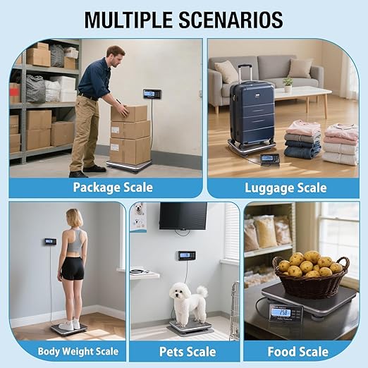 SurmountWay Shipping Scale 660lbs LCD Digital Platform Heavy Duty Portable Stainless Platform for Postal Shipping Scale Industrial Floor Scale W/ 14"X 12"
