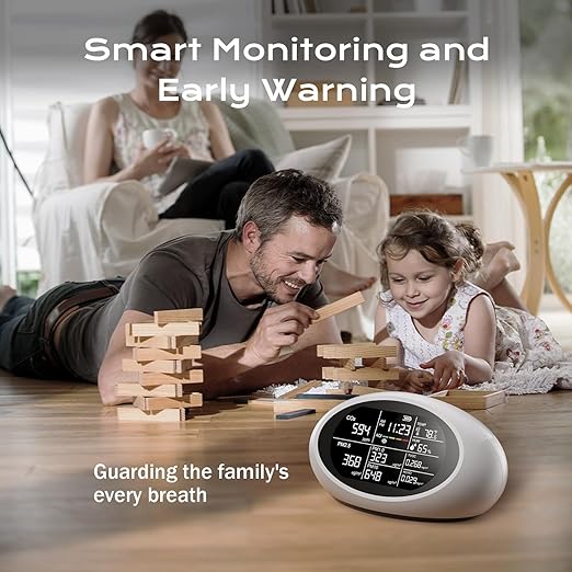 12-in-1 Air Quality Monitor Indoor, Portable Air Quality Monitor, for CO2, PM1.0, PM2.5, HCHO, TVOC and Others, Air Quality Tester for Home, Hotel, Office, Car, Battery Powered Air Monitor (White)
