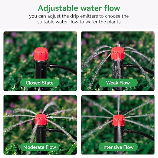 100pcs Drip Irrigation Emitters for 1/4" Drip Irrigation Tubing,Adjustable 360 Degree Water Flow Drippers on 5" Arrow Stake, Garden Irrigation Drippers for (4-7mm) Watering System Kit