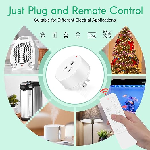 NineLeaf Wireless Remote Control Outlet with Timer, Indoor Remote Timer Outlet, No Interference No Wiring, 15A/1875W 500FT RF Range, Countdown Light Switch for Lamp, Fan,2Remote 5Outlets