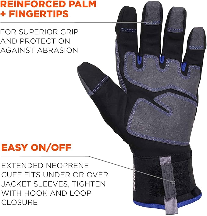 Ergodyne ProFlex 817WP Waterproof Work Gloves, Thermal Insulated, Touchscreen, Reinforced Palms Black X-Large