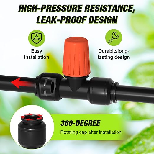 Bonviee 1/4 Inch Push-to-Connect Tee with Misting Nozzles, 24 Pack – Cooling Mist Sprinklers for Patio, Garden, Greenhouse