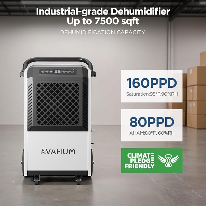 Commercial Dehumidifier with Built-in Pump,White 160 Pint Industrial Dehumidifier for Basement & Warehouse, 7500 Sq.Ft Large Dehumidifier with Drain Hose, Auto Defrost, 24H Timer, Auto Restart
