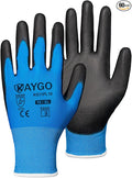 KAYGO Work Gloves for Men and Women, 60 Pairs Seamless Knit PU Coated Safety Gloves, with Smooth Grip on Palm and Fingers, Ideal for Light Warehouse, Manufacturing, Gardening, KG11P (XL, Blue)