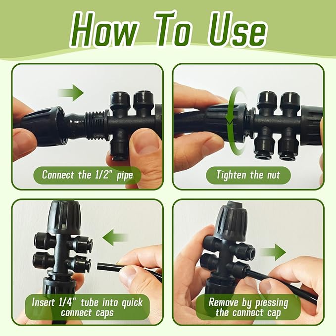 8 PCS 1/2" to 1/4" Drip Irrigation Tee Fittings,6 Way Barbed Tee 1/2 Inch to 1/4 Inch Quick Connect Irrigation Tubing Fittings,Anti-Leak Reducing Splitter Tee Connectors for Garden Irrigation System