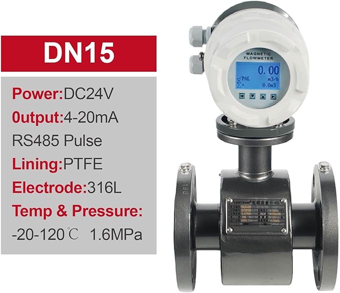 Electromagnetic Flow Meter Magnetic Flowmeter DN10-DN50 Digital Water Liquid Sensor Smart Industrial(DN15)