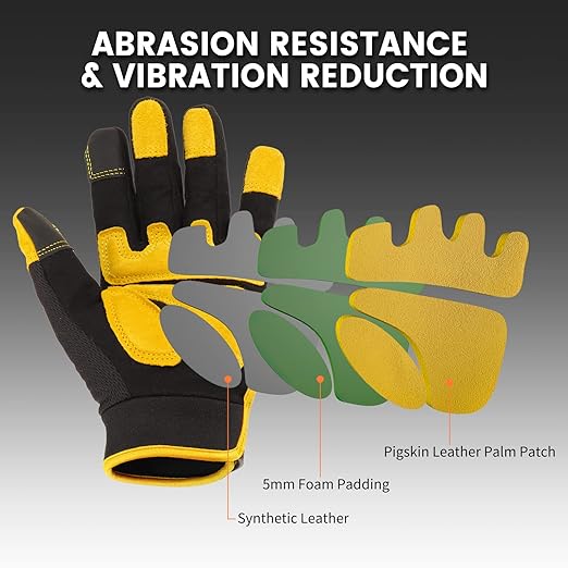 JUMPHIGH Work Gloves for Men, Multi-Functional Light Duty Mechanic Gloves, Outdoor, Performance Fit, Touch Screen, Abrasion Resistant (XL)
