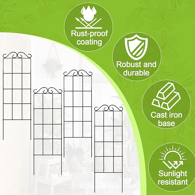4 Pack 19.7x5.9 Inch Garden Trellis, Indoor & Outdoor Stable Support for Climbing Plants (Flowers, Tomatoes, Vines, Anti-Lodging Solid Structure)