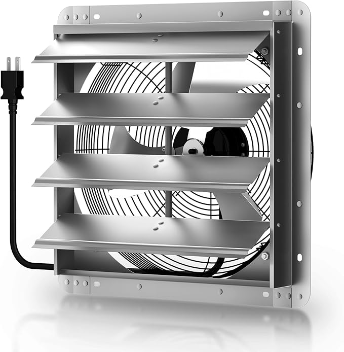 Xcity 10" Shutter Exhaust Fan with 6 ft Power Cord, High Speed AC Motor, 1393 CFM, 1650 RPM, Wall Mount Ventilation Fan with Automatic Gravity Louvers, for Garage, Commercial, Attic, Waterproof