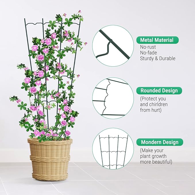 HiGift 4 Pack 24'' Plant Trellis for Climbing Plants Indoor, Outdoor Metal Garden Trellis for Climbing Plants, Metal Plant Stakes Plant Trellis for Houseplant Vine Ivy Flowers