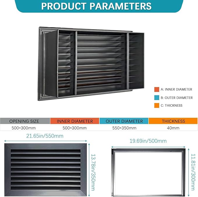 Door Louver Vent Two Sided, Door Vents for Interior Doors, Aluminum Door Air Vent Grille, Metal Louvered Door Vent, Through Door Vent for Bathroom Cabinet (Black 20 * 12in)