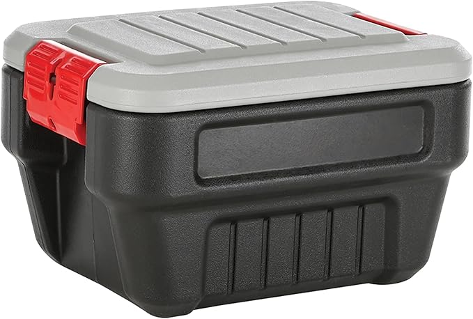 Heavy Duty 8 Gallon Lockable Storage Box, Durable Storage Bin with Matching Lid, Black