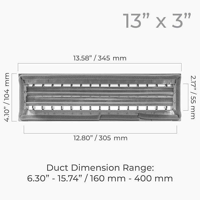 13" x 3" Aluminum Supply/Exhaust Grille for a Round Spiral Duct - Heavy Duty Grill Cover with Adjustable Louver Blades - HVAC Air Return Ventilation Register for Home, Office, Bathroom
