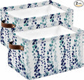 Blue Weeping Eucalyptus Storage Bins Cubes Waterproof Cloth Storage Basket,Spring Summer Farmhouse Leaves Foldable Storage Bags for Shelf Clothes Storages Organizers with Handles 15x11x9.5 in 2PCS