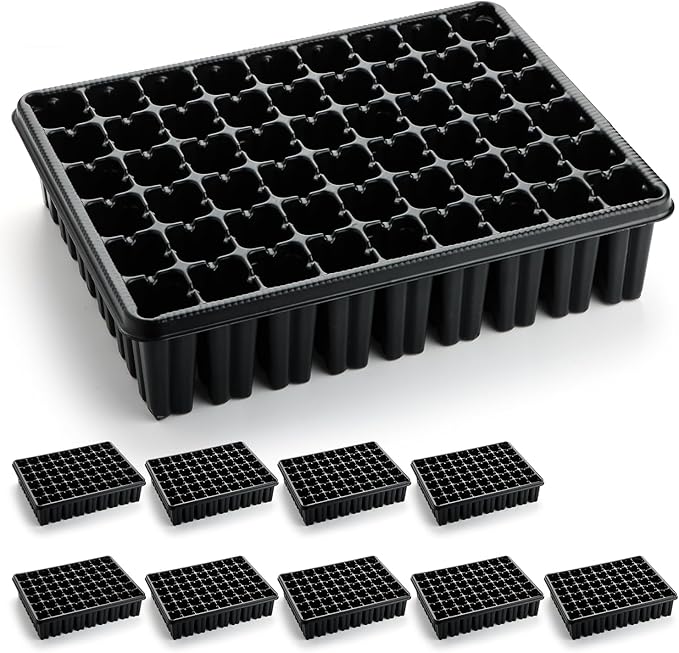 RooTrimmer 54 Cell Seed Starter Trays, 2.8" Deep Plug Flat Tray,10 Pieces Big Holes Germination Tray, Thick Durable Seedling Plastic Nursery Reusable Trays (11.14inch ×14.6 inch, 10-Pack)