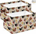 Farmhouse Rooster Storage Bins Cubes Waterproof Cloth Storage Basket, Vintage Watercolor Flowers Beige Foldable Storage Bags for Shelf Closet Clothes Storages Organizers with Handles 15x11x9.5 in 2PCS