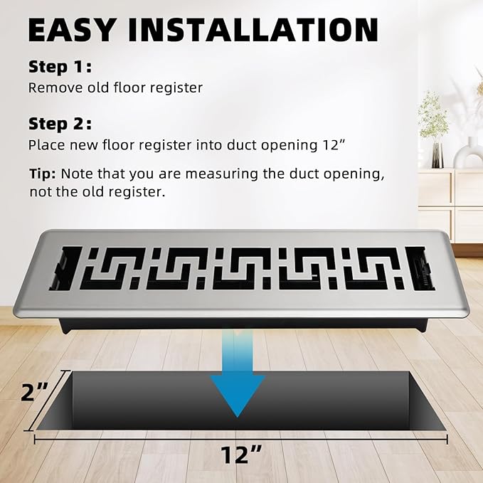 Floor Register 2x12-6 Pack Floor Vent Covers Heavy Duty Walkable Steel Floor Vents Adjustable Decorative Vent Covers for Home Floor Sidewall Office or Ceiling Vent