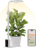 GLOWRIUM Smart LED Grow Lights for Indoor Plants G4, 12W Full Spectrum 3500K with Grow lamp, Bluetooth App Control, 10-Level Dimming, Gooseneck, Height Adjustable 16"-23", Auto Timer, (White 12W)