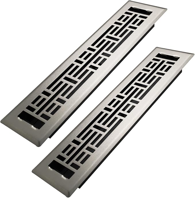 Howeall 2x12 Inches 2 Pack Heavy Duty Walkable Floor Register Easy Adjust Air Supply Lever Floor Vents - Seattle Design - Vent Cover for Home Floor - Satin Nickel