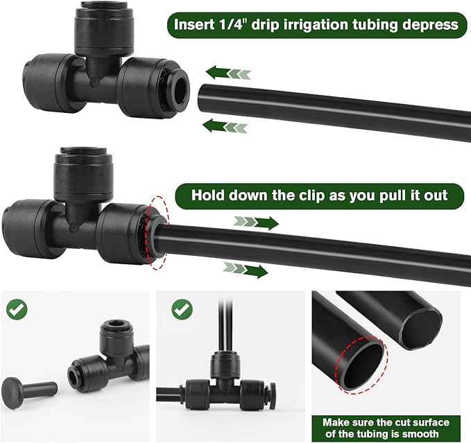 Kalolary 30Pcs Quick Connect 1/4" Drip Irrigation Tee Fitting,Universal Barbed Tee Connector for 1/4" Irrigation Tubing Leak Free Fittings with 4Pcs Plugs for Sprinkler Drip Irrigation Watering System