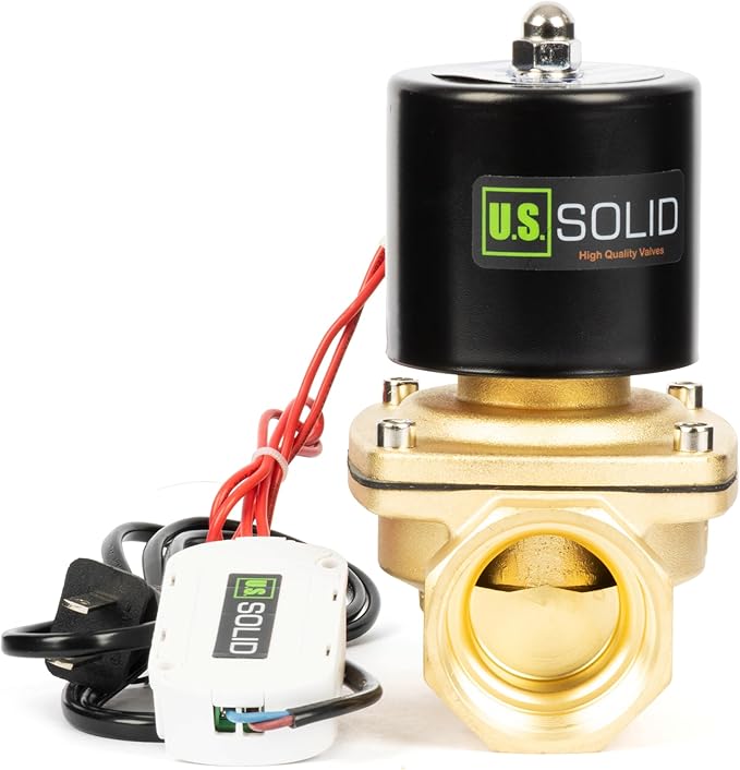 U.S. Solid Smart WiFi Brass Solenoid Valve, 1-1/2", 110V AC, Normally Closed, App Remote Control for Water Systems & Automation