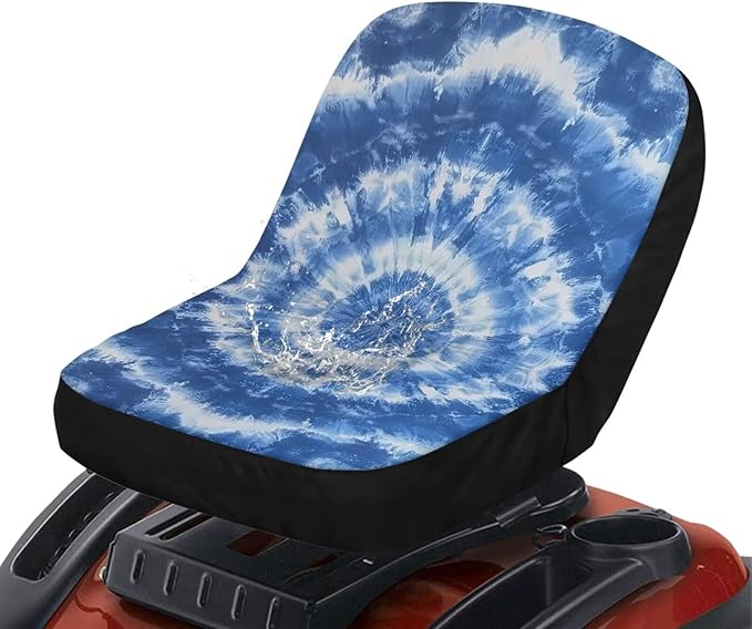 Blue Tie Dye Tractor Seat Cover, Heavy-Duty Waterproof Lawn Mower Seat Cover with Pockets, Universal Fit Riding Lawn Mower Cover for Farm Equipment