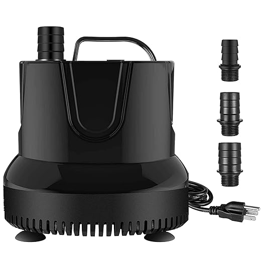 Simple Deluxe 660GPH 45W Bottom Suction Water Table Pump (2500L/H) with 3 Nozzles for Fish Tank, Pond, Aquarium, Hydroponics, Fountains, Black