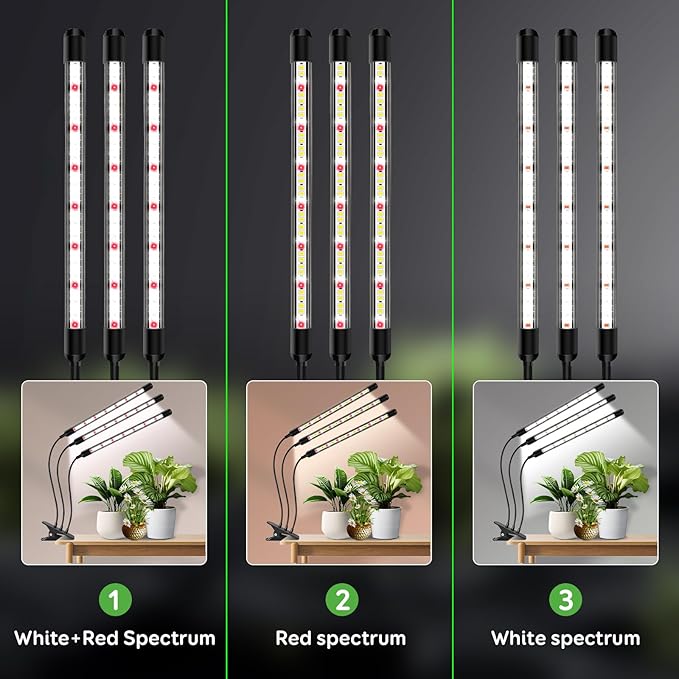 SDOVUERC Tri-Heads Grow Lights for Indoor Plants, Full Spectrum Plant Lights for Indoor Growing with Adjustable 360° Gooseneck, 6/12/18H Timer & Dimming for Seedlings(Pack 2)