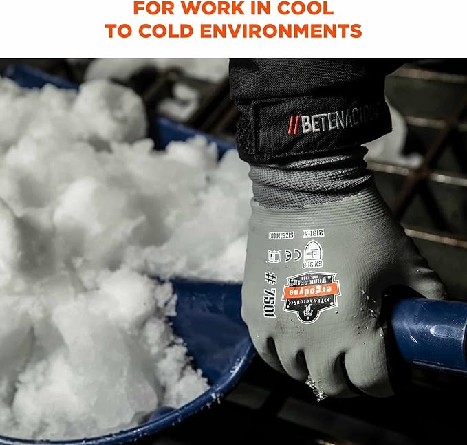 Ergodyne ProFlex 7501 Coated Waterproof Winter Work Gloves, Sandy Nitrile Coated Palms, Thermal Fleece Lining, Gray